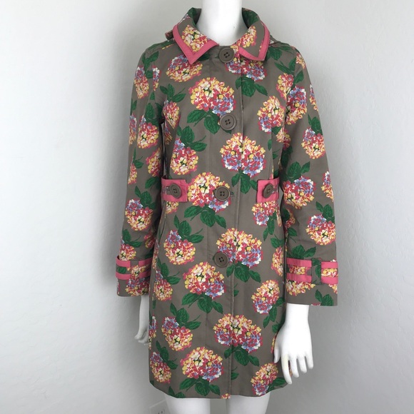 Boden Jackets & Blazers - Boden Grey/Brown Pink Hydrangea Floral Print Coat